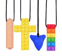 Vicloon Collana da masticare per bambini, 4 pezzi, giocattolo con spazzolino da denti in silicone, morbido silicone, senza BPA, anello per dentizione naturale, per autismo e ADHD