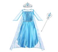 Vicloon Costume Principessa Elsa per Ragazze - Set 3 Pezzi con Vestito, Corona e Bacchetta - per Festa di Compleanno, Cosplay, Halloween - Taglia 100