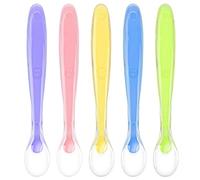 Vicloon Cucchiaio Svezzamento, 5Pcs Cucchiaio per Bambini, Cucchiaino Silicone Neonato con Manico Lungo e Punta Morbida, Cucchiaini per Alimentazione per Bambini 4 Mesi+, Lavabili in Lavastoviglie