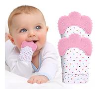 Vicloon Dentizione Mitten, Confezione da 2 Guanti Lavabili per Neonati con Progetto Regolabile e Massaggiagengive in Silicone