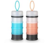 Vicloon Dosatore per Latte in Polvere, 2 Pezzi Dispenser di Latte in Polvere con 4 Scomparti, Impilabile Contenitore Spuntino e Dosalatte in in Polvere per Viaggio, Cereali, Frutta, Grigio(Blu+Rosa)