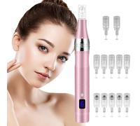 Vicloon Elettrico Dermapen Microneedling Professionale, Derma Penna con Schermo LCD e 6 Livelli incl. 12 pezzi Cartucce, Regolabile 0-2,5 mm (Rosa)