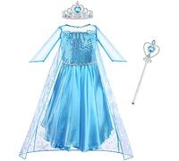 Vicloon Elsa Costume Ragazze Principessa, 3 PCs Principessa Elsa Costume, Vestito da Festa di Compleanno, Elsa Vestito Set da Principessa Corona e Bacchetta, Cosplay Party Halloween-120