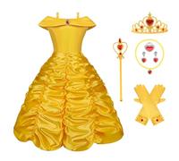 Vicloon Elsa Costume, Set da Principessa Elsa Corona Bacchetta Guanti Treccia, Ragazze Elsa Principessa delle Neve Abiti Partito Vestito Costume (Giallo, 6-7 Anni)