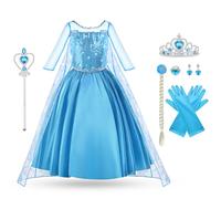 Vicloon Elsa Costume, Set da Principessa Elsa Corona Bacchetta Guanti Treccia, Ragazze Elsas Principessa delle Neve Abiti Partito Vestito Costume