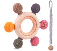 Vicloon Giocattoli per La Dentizione, Massaggiagengive con Catenella Portaciuccio in Cotone Grigio, Senza BPA, Massaggia Gengive, Forma del Timone