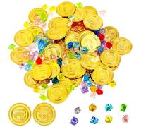 Vicloon Giocattoli Tesoro Pirati per Bambini, Set di 150 Monete d'oro da Pirata, con 50 Monete d'oro di Plastica e 100 Gemme Finte, per Feste Pirata, Decorazioni, Caccia al Tesoro, Halloween