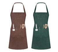 Vicloon Grembiule da Cucina Chef, 2 Pezzi Grembiule Cucina Donna Regolabile Grembiuli con 2 Tasche, Grembiule da Ristorante Grembiule da Ristorante BBQ Bar Chef Cucina, Unisex, Marrone e Verde