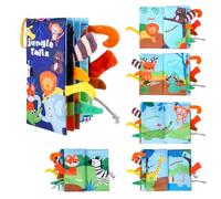 Vicloon Libri di Stoffa per Neonati, Libro Interattivo con Coda di Animali, Libro Bambino in Tessuto Morbido con Gancio per Passeggino, Giocattoli Educativi del Libri per Neonato, Giungla