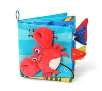 Vicloon Libro di Stoffa, 4 Pagine Interattivo, in Tessuto Morbido, per Bambini con suono BB, Sensoriali Giochi Neonato Giocattoli Educativi, Granchio