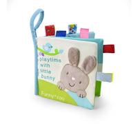 Vicloon Libro di Stoffa, per Bambini Interattivo, Libri in Tessuto Morbido con Cordino con Velcro, con Suono, Giocattoli Educativi (Coniglio)