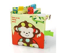 Vicloon Libro Interattivo Sensoriale di Stoffa, in Tessuto Morbido con Gancio per Passeggino,Giocattoli Educativi, Regali per Bambino Neonati (Scimmia)