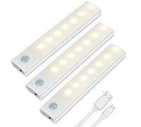 Vicloon Luce per Armadio, 3Pcs Lampada Guardaroba LED con Sensore di Movimento, Batteria Ricaricabile Luce con Striscia Magnetica Adesiva, Luci Notturne per Armadio, Scale, Bagno, Camera, Corridoio