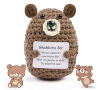 Vicloon Mini Bambola Lavorata a Maglia, Creative Knitted Positive Doll, Intrecciato con Orso Bruno, Ufficio Decorazione, Peluche per Regali di Compleanno per Donne Uomini