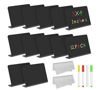 Vicloon Mini Lavagna Piccola, 12Pcs Mini Lavagnette Nera con 4Pcs Penna, Lavagnette Messaggi Bordo per Segnaposti, Buffet Insegne per Matrimoni, Feste, Ristoranti, Numero di Tavolo, Cartellini Prezzi