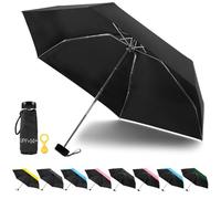 Vicloon Mini Ombrello Portatile Pieghevole, Leggero Compatto Antivento per Viaggio con Piatto Manico, Pioggia e UV Protezione UPF>50+(Nero)