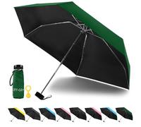 Vicloon Mini Ombrello Portatile Pieghevole, Leggero Compatto Antivento per Viaggio con Piatto Manico, Pioggia e UV Protezione UPF>50+(Verde Scuro)