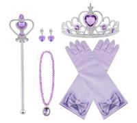 Vicloon Nuovi Costumi da Principessa Set di 7 Pezzi Dono da Tiara, Accessori per Vestire Principessa Accessori Diadema, Guanti, Bacchetta Magica, orecchino, Collana per Ragazze di 3 a 9 Anni