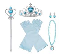 Vicloon Nuovi Costumi da Principessa Set di 7 Pezzi Dono da Tiara, Accessori per Vestire Principessa Accessori Diadema, Guanti, Bacchetta Magica, orecchino, Collana per Ragazze di 3 a 9 Anni (Blu)