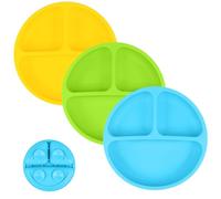 Vicloon Piatto con Ventosa per Bambini in Silicone, 3 Set Piatti Bambini Pappa Svezzamento Piatto con 2 Cucchiaio e 2 Forchetta, Piastra di Alimentazione per Neonati, Lavabile in Lavastoviglie(3pcs)