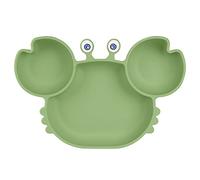 Vicloon Piatto in Silicone per Bambini con Ventosa, Svezzamento Senza BPA, Diviso, Adatto a Tavoli e Seggioloni, Granchio Verde