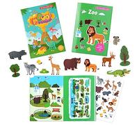 Vicloon Piccoli Libri con Adesivi, 2 Pezzi a Colori Copertina Flessibile con 70 Adesivi Riutilizzabili, Essere Attaccato a Libri di Adesivi, Finestre, Tazze, ECC (Zoo e Dinosauro)
