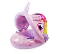 Vicloon Piscina Salvagente per Bambini, Salvagente Neonato con Parasole, Salvagente Gonfiabile per Bambini per Piscina in PVC Sicuro, Anello di Nuoto per Bambini - Circa 36 Mesi - Purple Unicorn