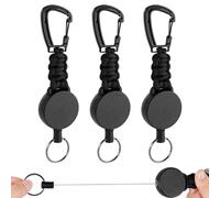 Vicloon Portachiavi retrattile, 3Pcs Moschettone Paracord Corda, Porta Badge con Moschettone per Impieghi Gravosi, Clip a Bobina Badge Identificativo Tattico con Cavo Retrattile in Acciaio