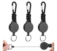 Vicloon Portachiavi retrattile, 3Pcs Moschettone Paracord Corda, Porta Badge con Moschettone per Impieghi Gravosi, Clip a Bobina Badge Identificativo Tattico con Cavo Retrattile in Acciaio da 60cm