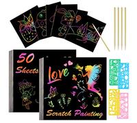 Vicloon Scratch Art, 50Pcs Scratch Art Paper per Bambini, Blocco da Disegno Arcobaleno Paper Set, Arcobaleno da Grattare Regali per Bambini, Regalo di Natale Regali per Ragazzi e Ragazze