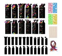 Vicloon Scratch Art Bambini, 36Pcs Segnalibri Scratch Animali, Set di Segnalibri Arcobaleno per Bambini, Fogli da Grattare DIY con 36 Segnalibro, 36 Corde Colorate, 18 Penna in Legno e 4 Modelli