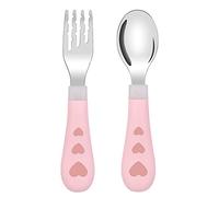 Vicloon Set di Posate per Bambini, 2 Pezzi Cucchiaio e Forchetta per Bambini Senza BPA, Posate Da Bambino in Acciaio Inossidabile Adatto per Bambini dai 12 mesi in su (Cuore D'amore Rosa)