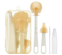 Vicloon Set Spazzole Biberon Da Viaggio, Portatile 3 In 1 Spazzola Per La Pulizia Di Biberon E Ciuccio, Scovolino In Silicone Per La Pulizia, Tettarella, Cannucce, Marrone