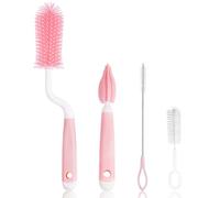 Vicloon Spazzola per Biberon, 4 Pezzi Silicone Pulizia Biberon e Ciuccio, Scovolino in Silicone con Foro per Appendere, Pulizia di Bottiglie d'Acqua Thermos Bicchieri di Vetro, Rosa