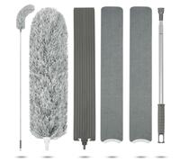 Vicloon Spolverino per Polvere 2.44m, 5 Pezzi Spolverini Allungabile Ragnatele Pulizia Asta Telescopica, Spolverini per Pulizia di Ragnatele/Ventilatore a Soffitto Alto/Luci/Tapparelle, Grigio