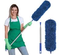 Vicloon Spolverino per Polvere Allungabile 2.45m 2-in-1 per Tapparelle Spazzola con 1 Manico+1 Piumini+1 Spazzol 1 Ganci Autoadesivi Spolverino Microfibra Lavabile per Ventilatore Luci