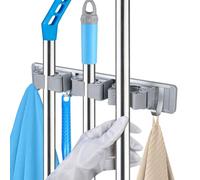 Vicloon Supporto per scopa e mocio, supporto da parete con 3 slot e 4 ganci, resistente per scope, portaspazzole, per armadio, cucina, bagno, garage e giardino