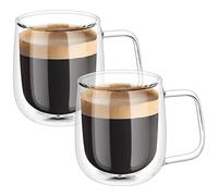 Vicloon Tazza in Vetro a Doppia Parete, Bicchiere Tazzine Termo-isolata, 250 ml con Manico, Calici da Acqua per Tè, Caffè, Latte, Cappuccino, Espresso, Birra Trasparente, Set di 2