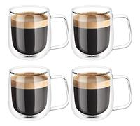 Vicloon Tazza in Vetro a Doppia Parete, Bicchiere Tazzine Termo-isolata, 250 ml Tazza di Vetro con Manico, Calici da Acqua per Tè, Caffè, Latte, Cappuccino, Espresso, Birra Trasparente, Set di 4