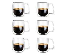 Vicloon Tazza in Vetro a Doppia Parete, Bicchiere Tazzine Termo-isolata, 250 ml Tazza di Vetro con Manico, Calici da Acqua per Tè, Caffè, Latte, Cappuccino, Espresso, Birra Trasparente, Set di 6