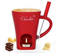 Vicloon Tazza per Fonduta in Ceramica, 130 mlCeramic Melting Pot with Fork con Forchette, Strumenti Creativi da Dessert, Crogiolo Scalda-Burro Riscaldante per Tea Light, Caramelle, Cioccolato(Rosso)