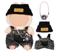 Vicloon Vestiti per bambole da 17 cm, Adatti per Bambole Labubu da 17 cm, Accessori per La-bubu, Abbigliamento per La-Bu, con 1 Cappello, 1 Tuta, 1 Fotocamera