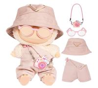 Vicloon Vestiti per Bambole da 17 cm, Adatti per Bambole Labubu da 17 cm, Accessori per La-bubu, Abbigliamento per La-Bu, con 1 Cappello, 1 Tuta, 1 Occhiali, 1 Fotocamera (Rosa