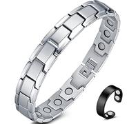 Vicmag Bracciale magnetico in titanio, da uomo, in acciaio inox, con anello | Ultra resistente, 3,800 Gauss, in acciaio al titanio, regolabile, estrattore per penna, confezione regalo