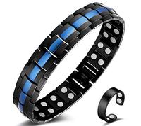 Vicmag Braccialetto magnetico per drenaggio linfatico, da uomo, in acciaio al titanio, con strumento di regolazione e confezione regalo (linea blu)