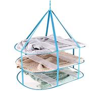 VICMAT Cestino a rete portatile pieghevole a 3 ripiani, per asciugare maglioni sdraiati, pieghevole a 3 livelli, in rete tessile (blu)