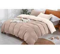 Vico Casa® Parure Copripiumino singolo in 100% Puro Cotone, Double Face Beige e Tortora, con federe e Bottoni; 155x240cm / Set copripiumino per letto ad una piazza