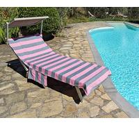 Vico Casa® Telo Mare Lettino VERSILIA 75x195cm in cotone, disegno righe/Telo lettino con cuscino, tasche e sacca portatelo/Corallo e Verde
