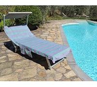 Vico Casa® Telo Mare Lettino VERSILIA 75x195cm in cotone, disegno righe/Telo lettino con cuscino, tasche e sacca portatelo/Verde e Viola