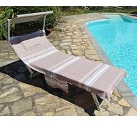 Vico Casa Telo Mare per Lettino 75x195cm in cotone, Beige, con 2 tasche laterali e cuscino con zip/Telo da piscina modello Palau con sacca portatelo certificato OEKO-Tex